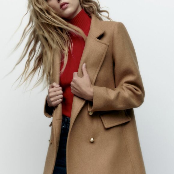 Zara Double Breasted Wool Blend Coat - Picture 4 of 8